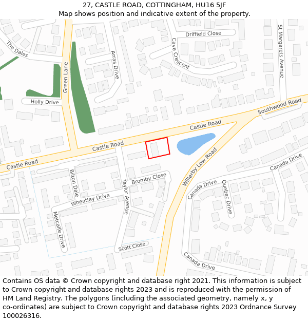 27, CASTLE ROAD, COTTINGHAM, HU16 5JF: Location map and indicative extent of plot