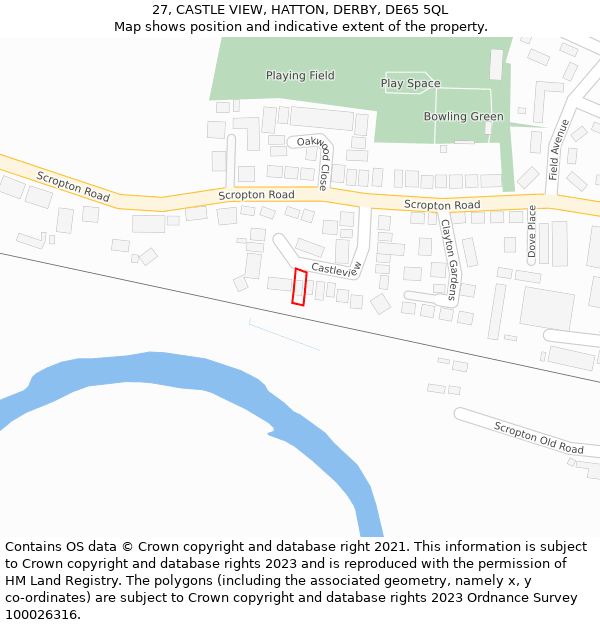 27, CASTLE VIEW, HATTON, DERBY, DE65 5QL: Location map and indicative extent of plot