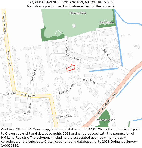 27, CEDAR AVENUE, DODDINGTON, MARCH, PE15 0LD: Location map and indicative extent of plot