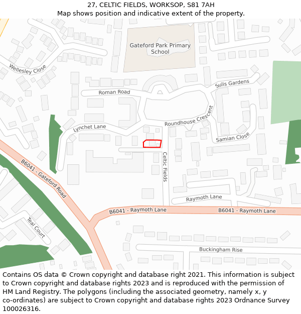 27, CELTIC FIELDS, WORKSOP, S81 7AH: Location map and indicative extent of plot