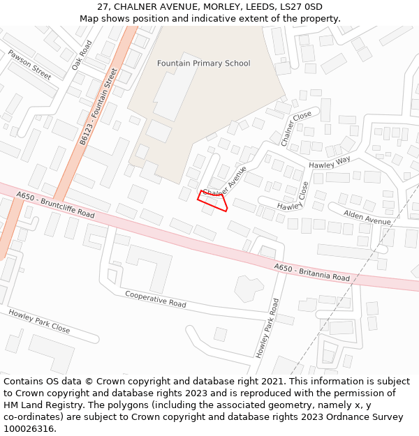 27, CHALNER AVENUE, MORLEY, LEEDS, LS27 0SD: Location map and indicative extent of plot
