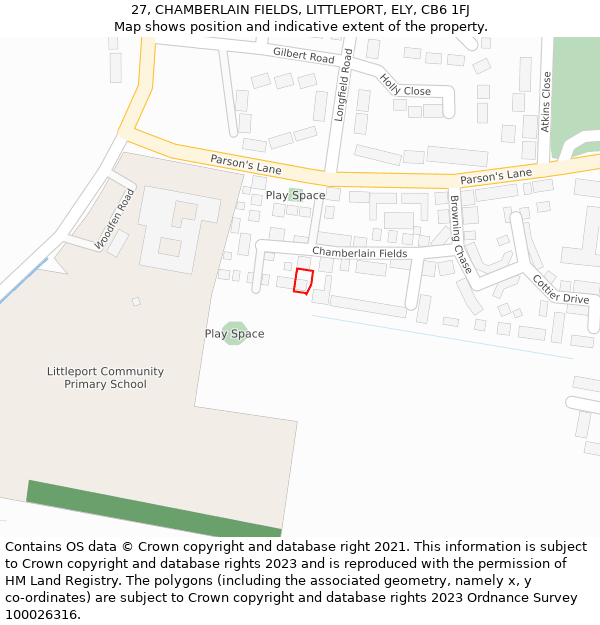 27, CHAMBERLAIN FIELDS, LITTLEPORT, ELY, CB6 1FJ: Location map and indicative extent of plot