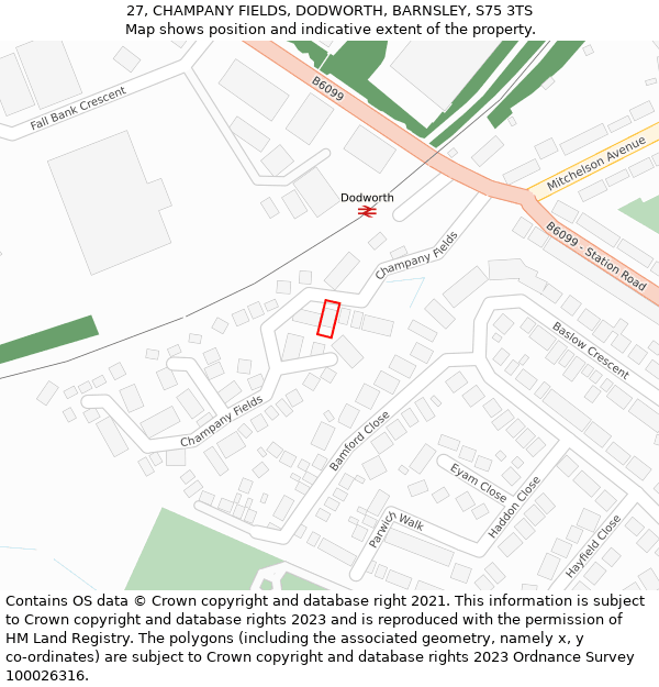 27, CHAMPANY FIELDS, DODWORTH, BARNSLEY, S75 3TS: Location map and indicative extent of plot