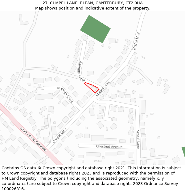 27, CHAPEL LANE, BLEAN, CANTERBURY, CT2 9HA: Location map and indicative extent of plot