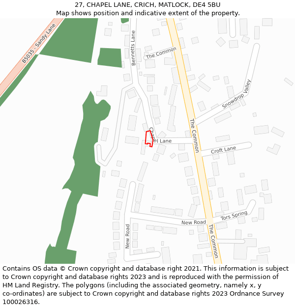 27, CHAPEL LANE, CRICH, MATLOCK, DE4 5BU: Location map and indicative extent of plot