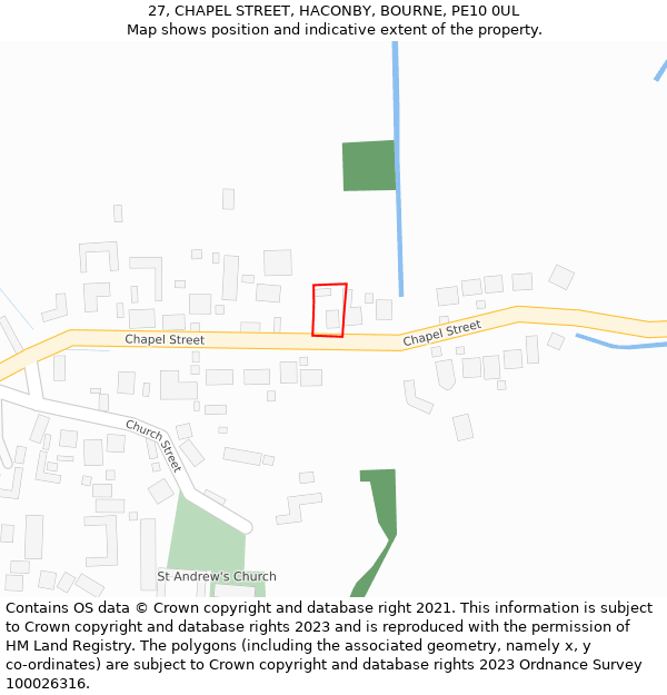 27, CHAPEL STREET, HACONBY, BOURNE, PE10 0UL: Location map and indicative extent of plot