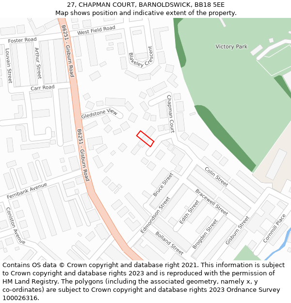 27, CHAPMAN COURT, BARNOLDSWICK, BB18 5EE: Location map and indicative extent of plot