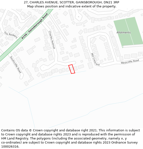 27, CHARLES AVENUE, SCOTTER, GAINSBOROUGH, DN21 3RP: Location map and indicative extent of plot