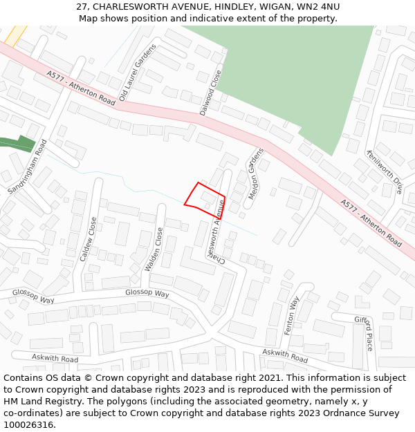 27, CHARLESWORTH AVENUE, HINDLEY, WIGAN, WN2 4NU: Location map and indicative extent of plot