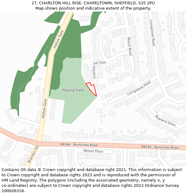27, CHARLTON HILL RISE, CHAPELTOWN, SHEFFIELD, S35 2PU: Location map and indicative extent of plot