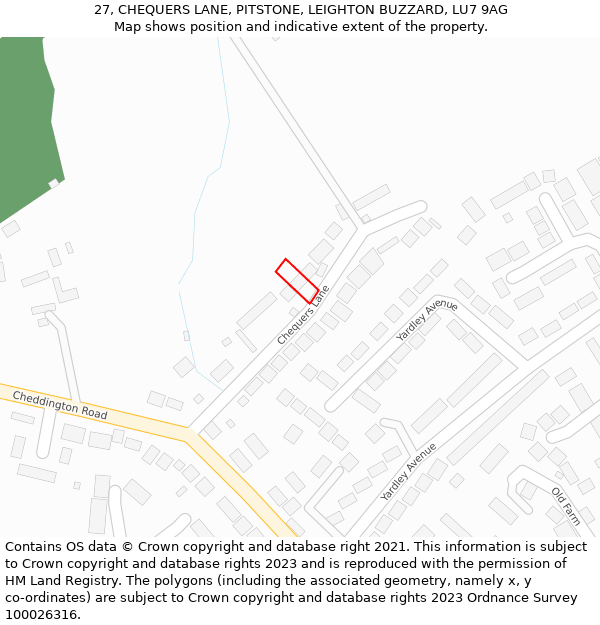 27, CHEQUERS LANE, PITSTONE, LEIGHTON BUZZARD, LU7 9AG: Location map and indicative extent of plot