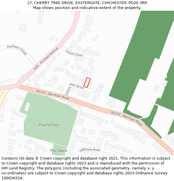 27, CHERRY TREE DRIVE, EASTERGATE, CHICHESTER, PO20 3RR: Location map and indicative extent of plot