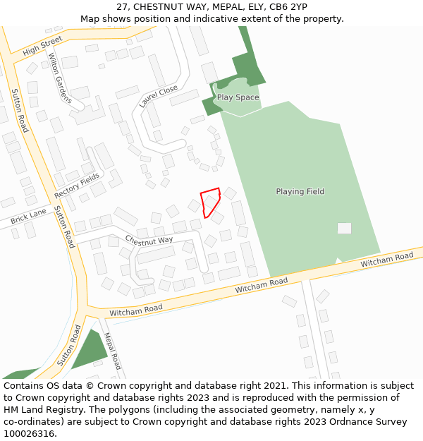 27, CHESTNUT WAY, MEPAL, ELY, CB6 2YP: Location map and indicative extent of plot