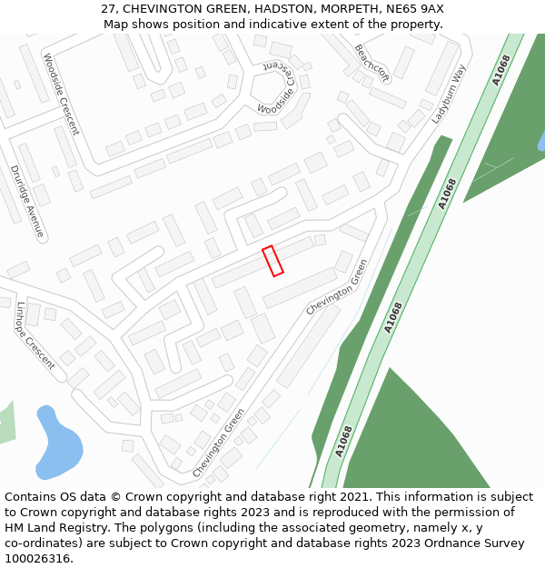 27, CHEVINGTON GREEN, HADSTON, MORPETH, NE65 9AX: Location map and indicative extent of plot