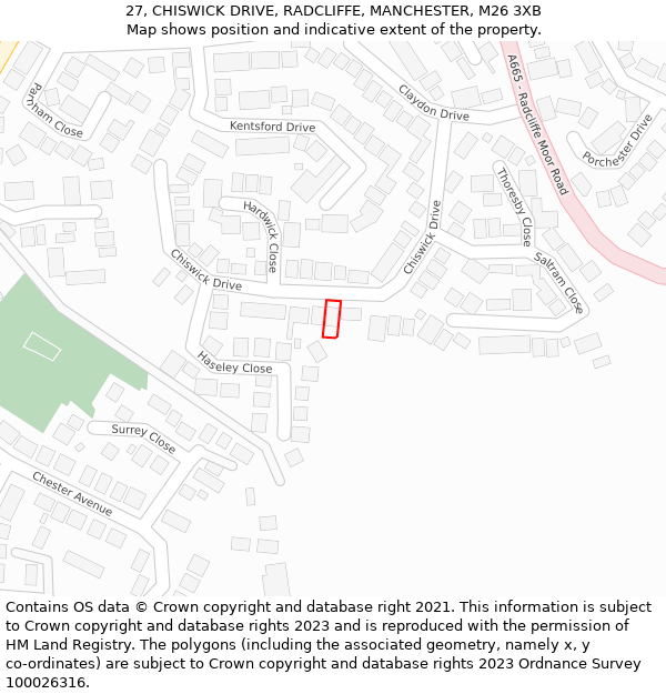 27, CHISWICK DRIVE, RADCLIFFE, MANCHESTER, M26 3XB: Location map and indicative extent of plot