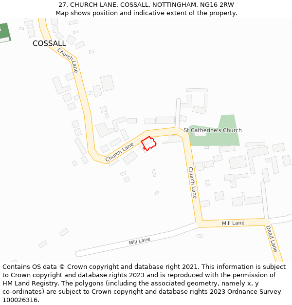 27, CHURCH LANE, COSSALL, NOTTINGHAM, NG16 2RW: Location map and indicative extent of plot