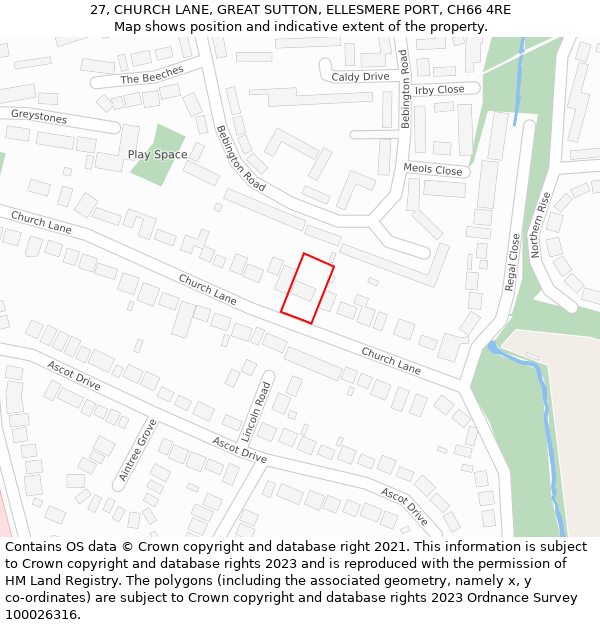 27, CHURCH LANE, GREAT SUTTON, ELLESMERE PORT, CH66 4RE: Location map and indicative extent of plot