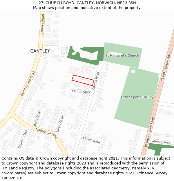 27, CHURCH ROAD, CANTLEY, NORWICH, NR13 3SN: Location map and indicative extent of plot