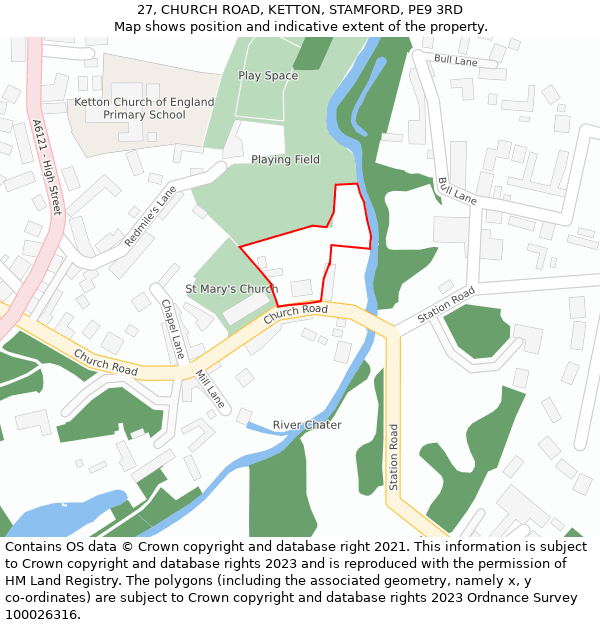 27, CHURCH ROAD, KETTON, STAMFORD, PE9 3RD: Location map and indicative extent of plot