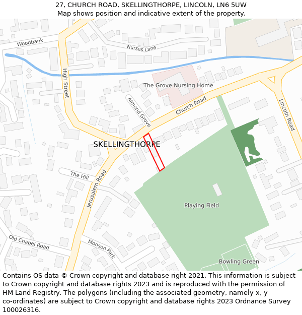 27, CHURCH ROAD, SKELLINGTHORPE, LINCOLN, LN6 5UW: Location map and indicative extent of plot