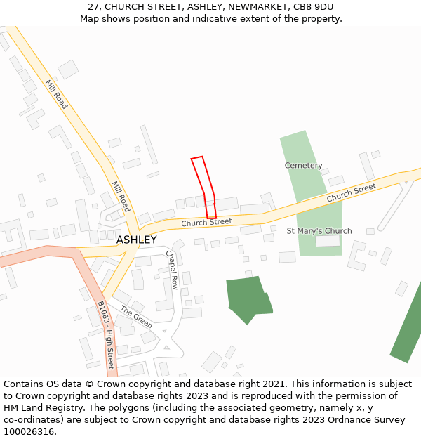 27, CHURCH STREET, ASHLEY, NEWMARKET, CB8 9DU: Location map and indicative extent of plot