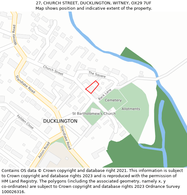 27, CHURCH STREET, DUCKLINGTON, WITNEY, OX29 7UF: Location map and indicative extent of plot