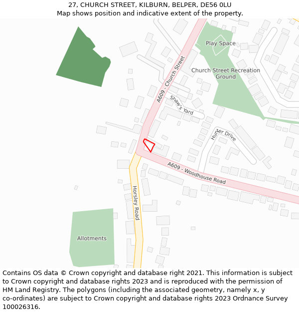 27, CHURCH STREET, KILBURN, BELPER, DE56 0LU: Location map and indicative extent of plot