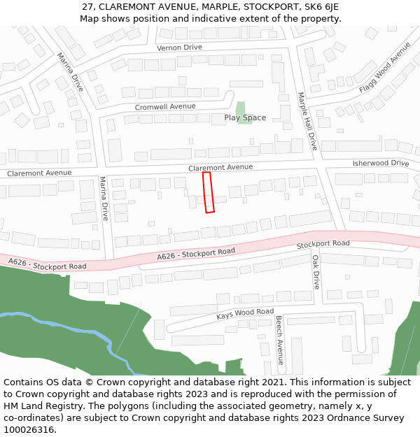 27, CLAREMONT AVENUE, MARPLE, STOCKPORT, SK6 6JE: Location map and indicative extent of plot