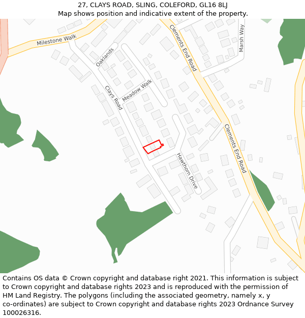 27, CLAYS ROAD, SLING, COLEFORD, GL16 8LJ: Location map and indicative extent of plot