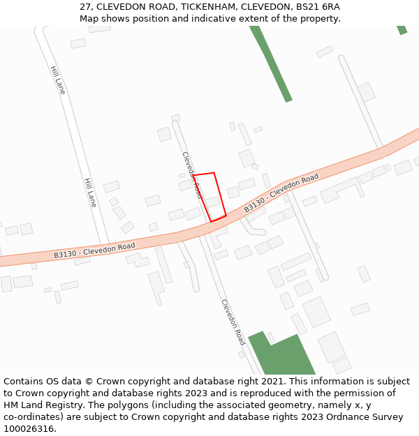 27, CLEVEDON ROAD, TICKENHAM, CLEVEDON, BS21 6RA: Location map and indicative extent of plot