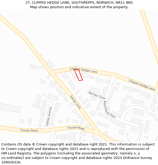 27, CLIPPED HEDGE LANE, SOUTHREPPS, NORWICH, NR11 8NS: Location map and indicative extent of plot