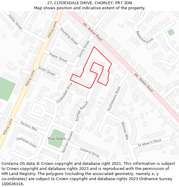 27, CLYDESDALE DRIVE, CHORLEY, PR7 3DN: Location map and indicative extent of plot