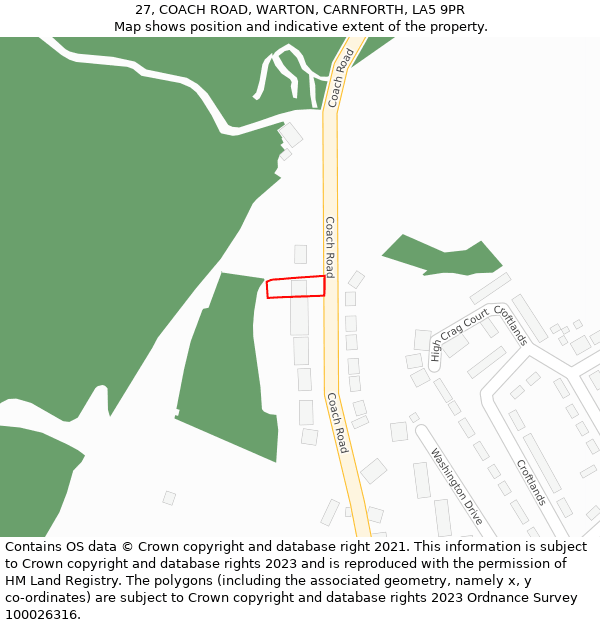 27, COACH ROAD, WARTON, CARNFORTH, LA5 9PR: Location map and indicative extent of plot