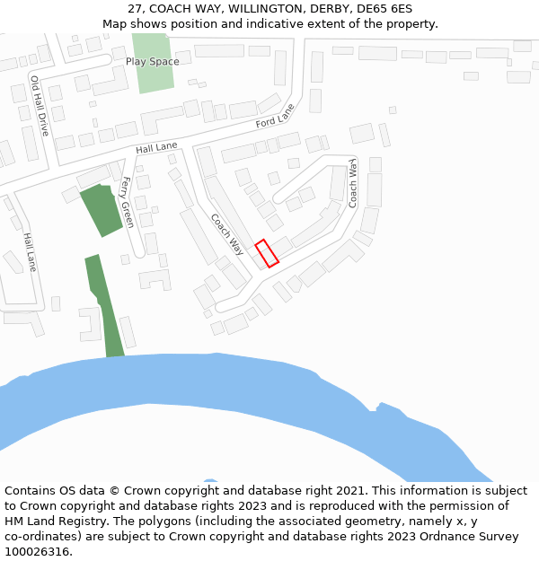 27, COACH WAY, WILLINGTON, DERBY, DE65 6ES: Location map and indicative extent of plot