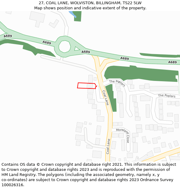 27, COAL LANE, WOLVISTON, BILLINGHAM, TS22 5LW: Location map and indicative extent of plot