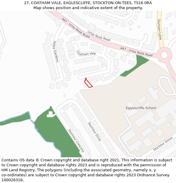 27, COATHAM VALE, EAGLESCLIFFE, STOCKTON-ON-TEES, TS16 0RA: Location map and indicative extent of plot