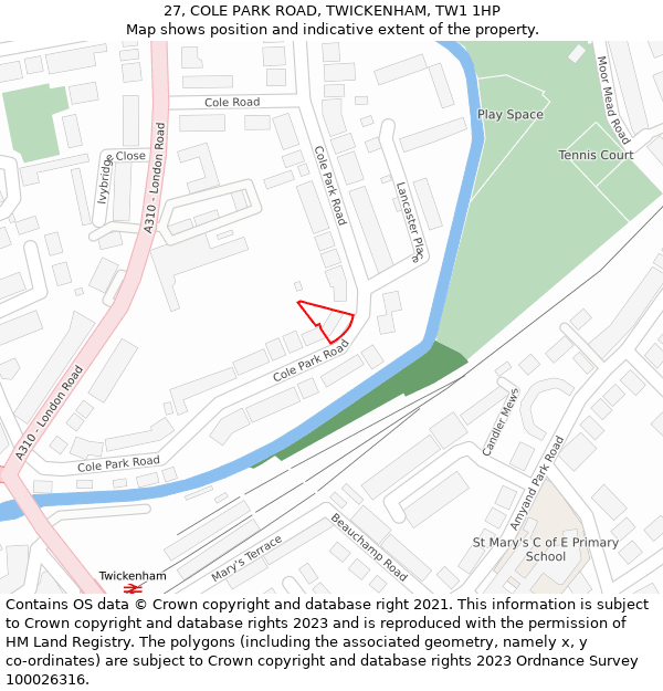 27, COLE PARK ROAD, TWICKENHAM, TW1 1HP: Location map and indicative extent of plot