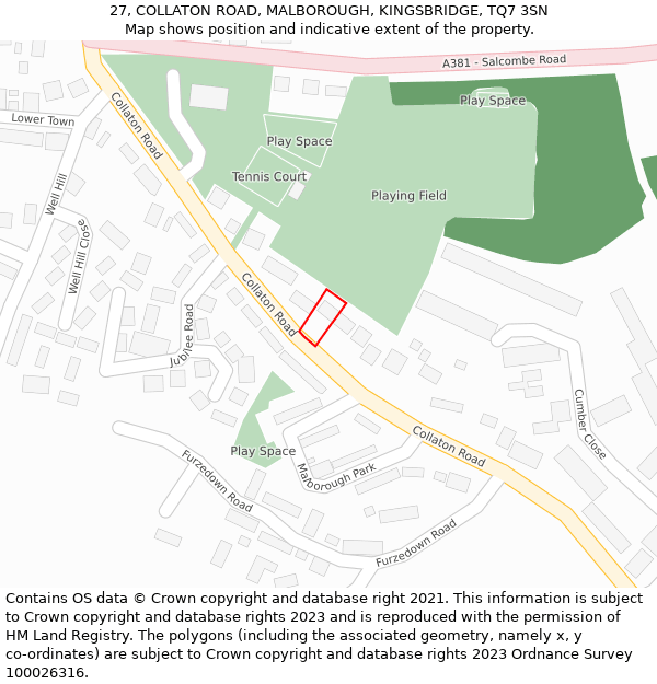 27, COLLATON ROAD, MALBOROUGH, KINGSBRIDGE, TQ7 3SN: Location map and indicative extent of plot