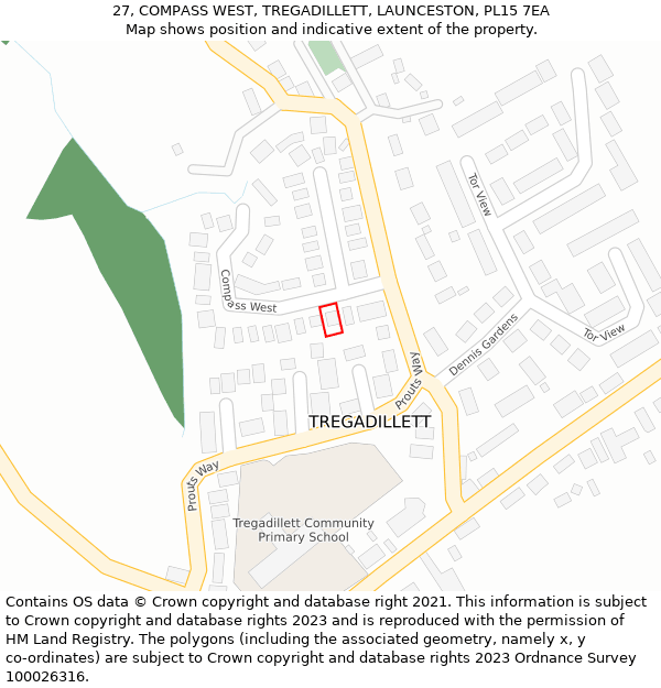 27, COMPASS WEST, TREGADILLETT, LAUNCESTON, PL15 7EA: Location map and indicative extent of plot