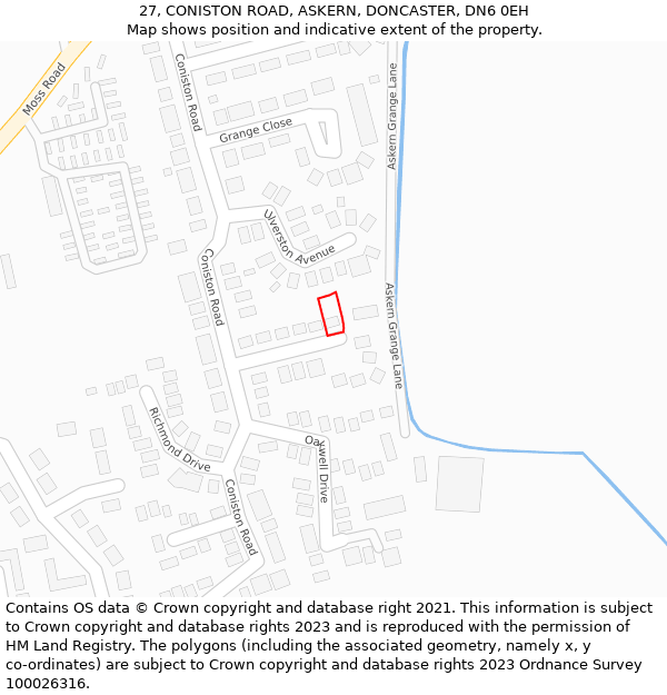 27, CONISTON ROAD, ASKERN, DONCASTER, DN6 0EH: Location map and indicative extent of plot