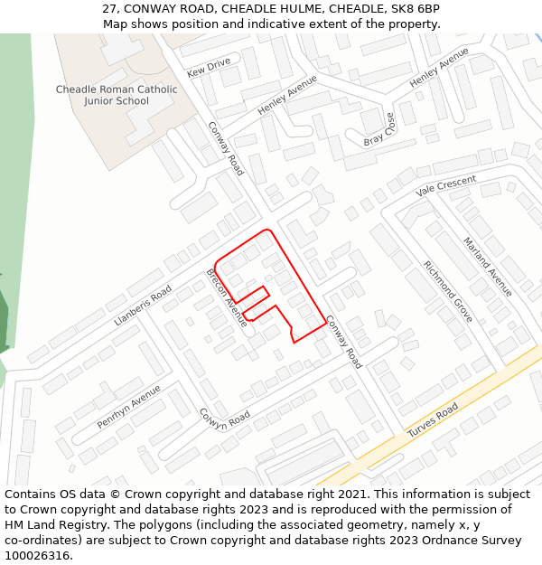 27, CONWAY ROAD, CHEADLE HULME, CHEADLE, SK8 6BP: Location map and indicative extent of plot