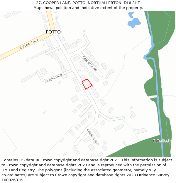 27, COOPER LANE, POTTO, NORTHALLERTON, DL6 3HE: Location map and indicative extent of plot