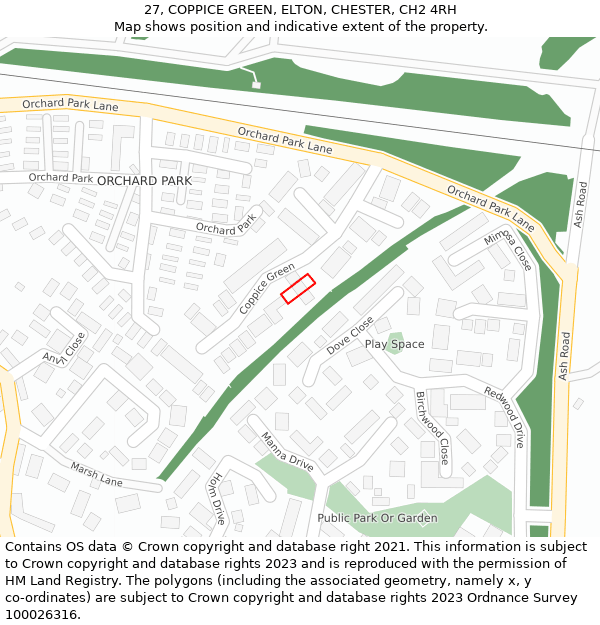 27, COPPICE GREEN, ELTON, CHESTER, CH2 4RH: Location map and indicative extent of plot