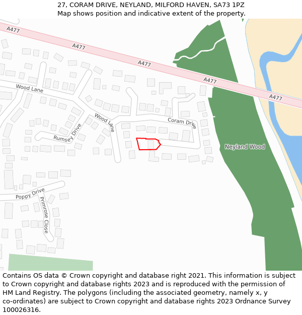 27, CORAM DRIVE, NEYLAND, MILFORD HAVEN, SA73 1PZ: Location map and indicative extent of plot