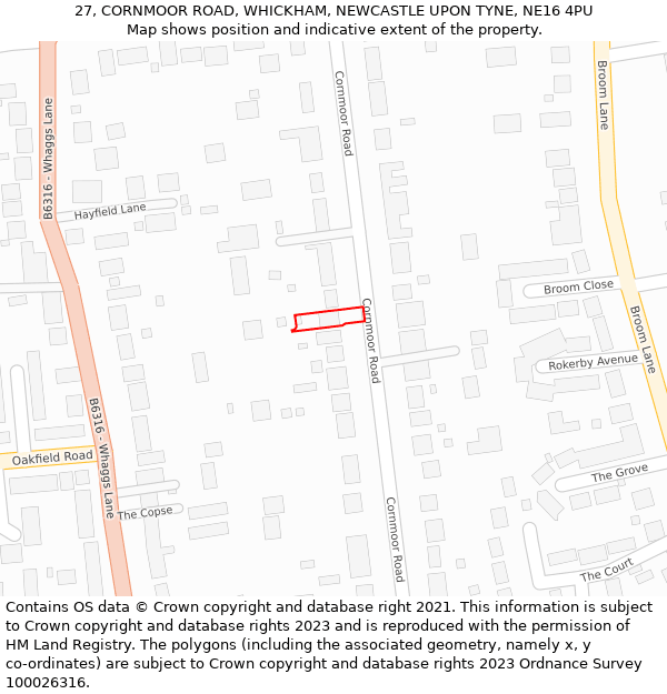 27, CORNMOOR ROAD, WHICKHAM, NEWCASTLE UPON TYNE, NE16 4PU: Location map and indicative extent of plot