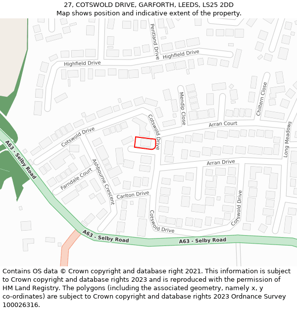 27, COTSWOLD DRIVE, GARFORTH, LEEDS, LS25 2DD: Location map and indicative extent of plot