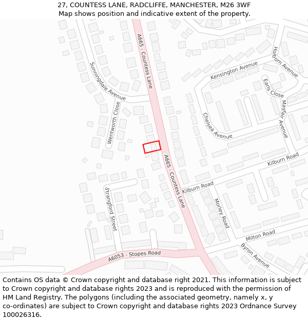 27, COUNTESS LANE, RADCLIFFE, MANCHESTER, M26 3WF: Location map and indicative extent of plot