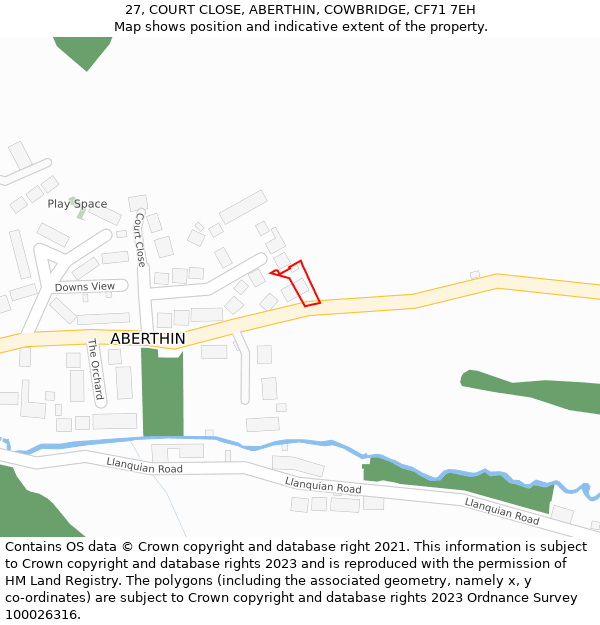 27, COURT CLOSE, ABERTHIN, COWBRIDGE, CF71 7EH: Location map and indicative extent of plot