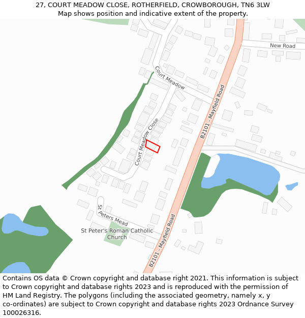 27, COURT MEADOW CLOSE, ROTHERFIELD, CROWBOROUGH, TN6 3LW: Location map and indicative extent of plot