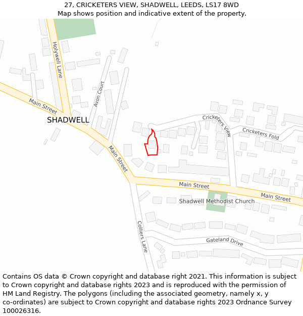 27, CRICKETERS VIEW, SHADWELL, LEEDS, LS17 8WD: Location map and indicative extent of plot